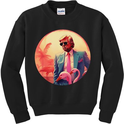 Trump Vice Style Sunglasses And Flamingos In Miami Kids Sweatshirt