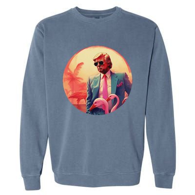 Trump Vice Style Sunglasses And Flamingos In Miami Garment-Dyed Sweatshirt