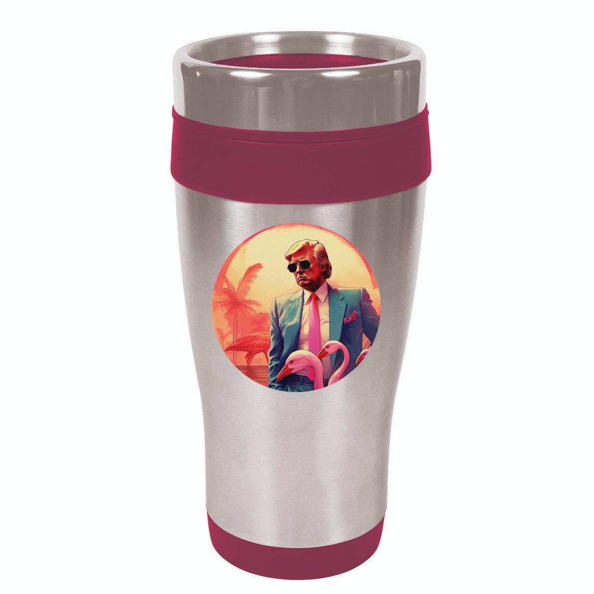 Trump Vice Style Sunglasses And Flamingos In Miami 16oz Travel Tumbler