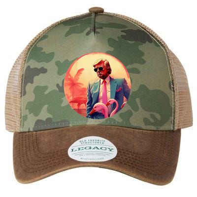 Trump Vice Style With Sunglasses And Flamingos In Miami Legacy Tie Dye Trucker Hat