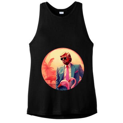 Trump Vice Style With Sunglasses And Flamingos In Miami Ladies PosiCharge Tri-Blend Wicking Tank