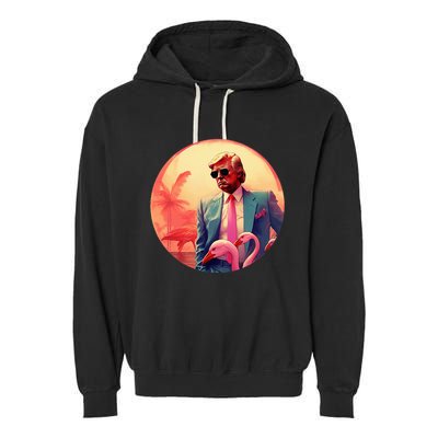 Trump Vice Style With Sunglasses And Flamingos In Miami Garment-Dyed Fleece Hoodie