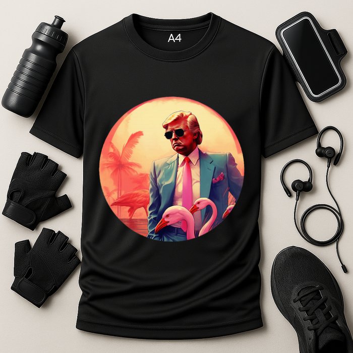 Trump Vice Style With Sunglasses And Flamingos In Miami Performance Shirt