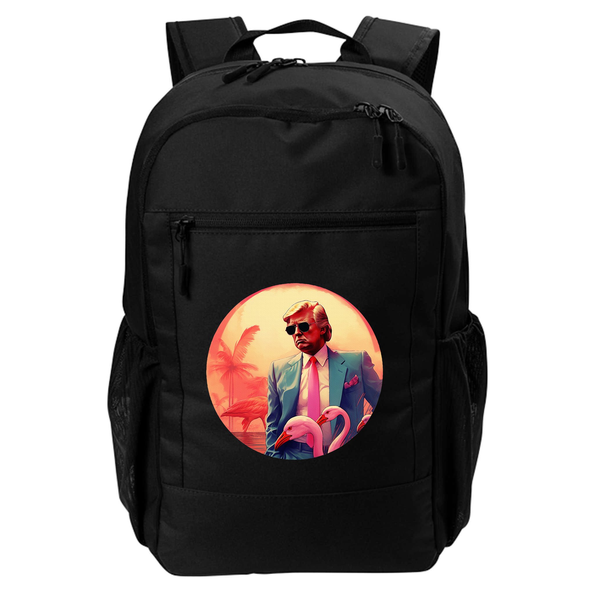 Trump Vice Style With Sunglasses And Flamingos In Miami Backpack