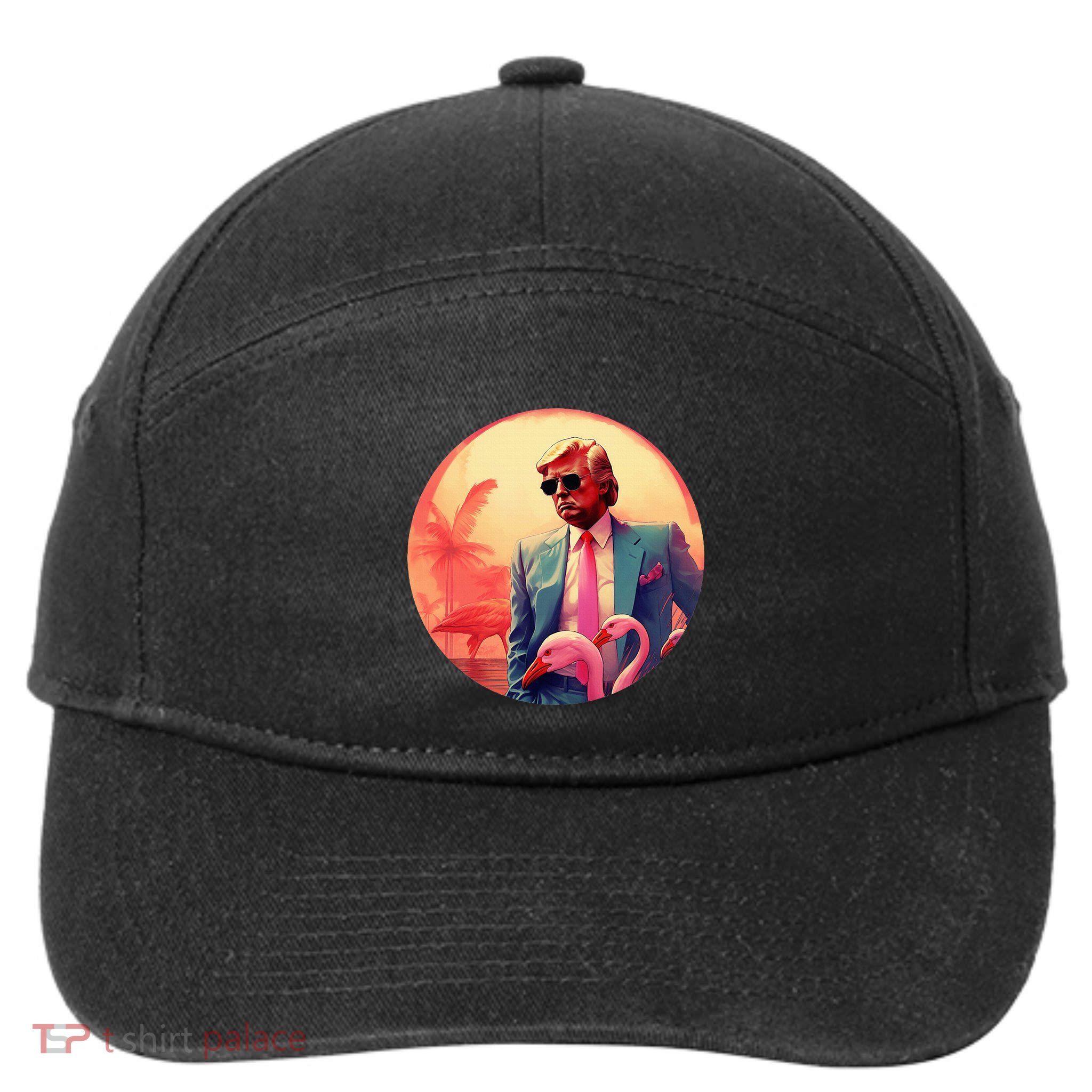 Trump Vice Style With Sunglasses And Flamingos In Miami 7-Panel Snapback Hat