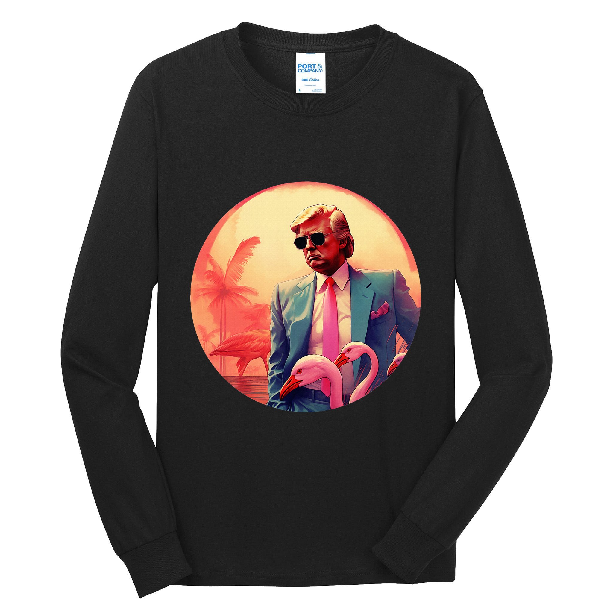 Trump Vice Style With Sunglasses And Flamingos In Miami Tall Long Sleeve T-Shirt