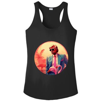 Trump Vice Style With Sunglasses And Flamingos In Miami Ladies PosiCharge Competitor Racerback Tank