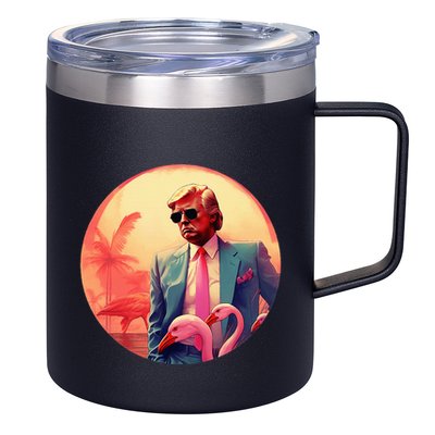 Trump Vice Style With Sunglasses And Flamingos In Miami 12oz Stainless Steel Coffee Mug