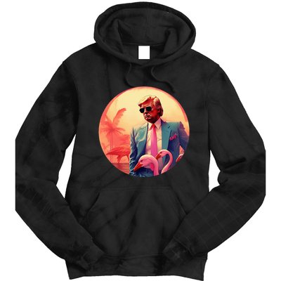 Trump Vice Style With Sunglasses And Flamingos In Miami Tie Dye Hoodie