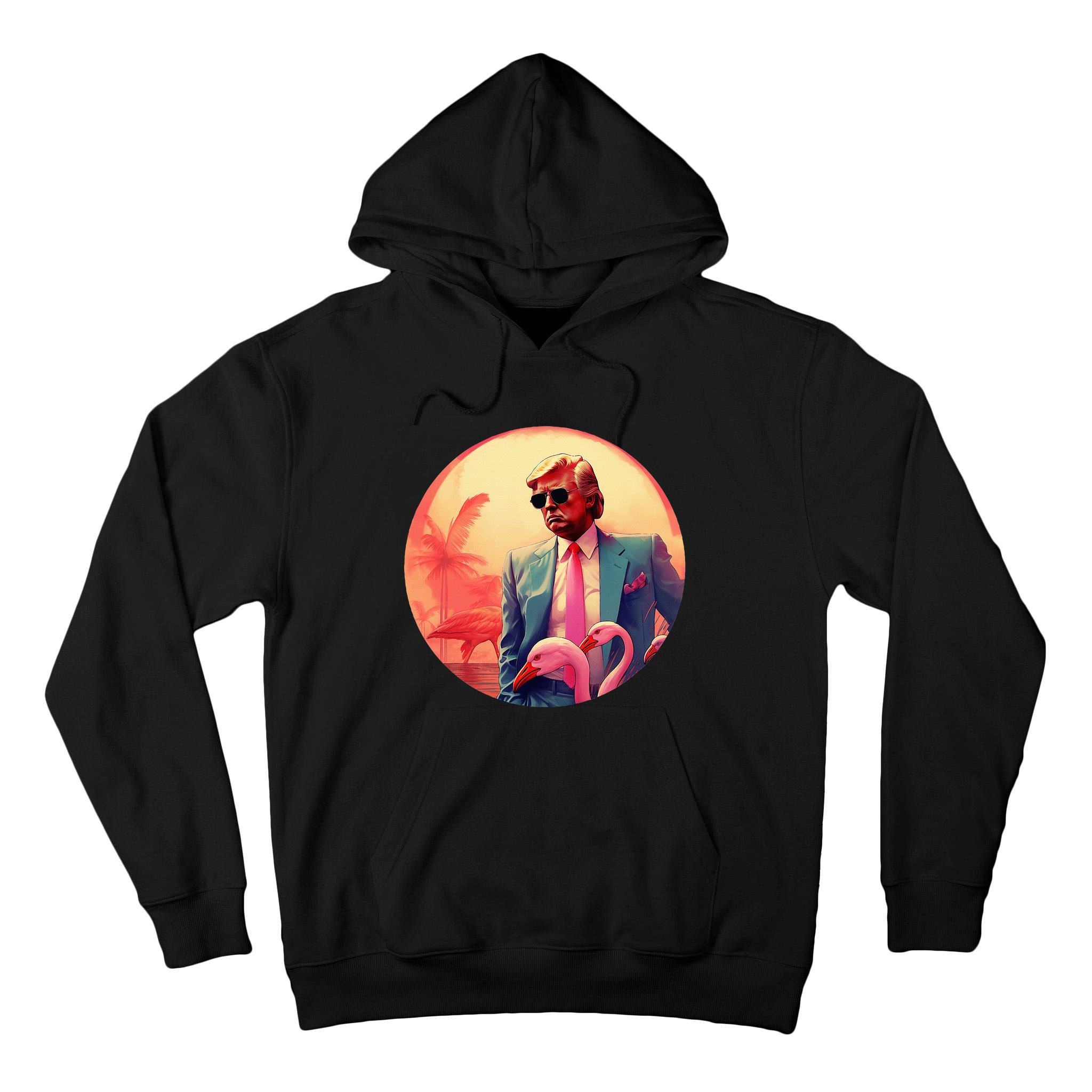 Trump Vice Style With Sunglasses And Flamingos In Miami Tall Hoodie