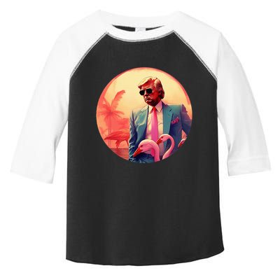Trump Vice Style With Sunglasses And Flamingos In Miami Toddler Fine Jersey T-Shirt