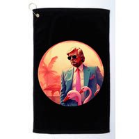 Trump Vice Style With Sunglasses And Flamingos In Miami Golf Towel