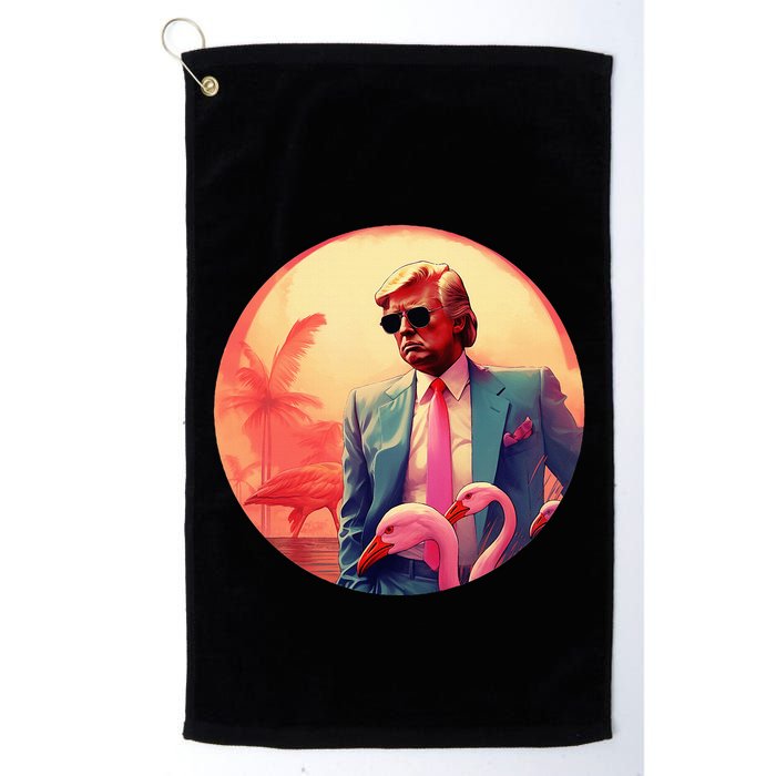 Trump Vice Style With Sunglasses And Flamingos In Miami Golf Towel