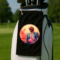 Trump Vice Style With Sunglasses And Flamingos In Miami Golf Towel