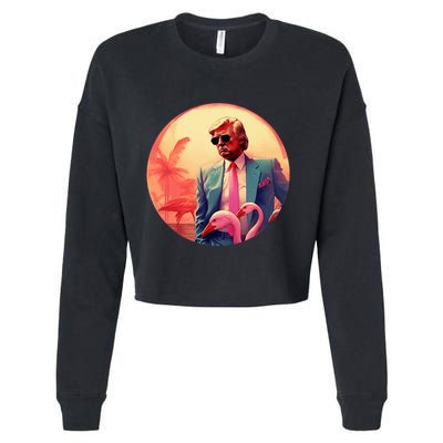 Trump Vice Style With Sunglasses And Flamingos In Miami Cropped Pullover Crew
