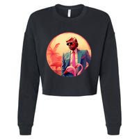 Trump Vice Style With Sunglasses And Flamingos In Miami Cropped Pullover Crew