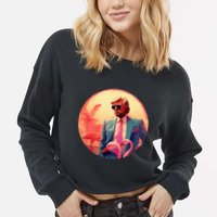 Trump Vice Style With Sunglasses And Flamingos In Miami Cropped Pullover Crew