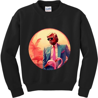 Trump Vice Style With Sunglasses And Flamingos In Miami Kids Sweatshirt