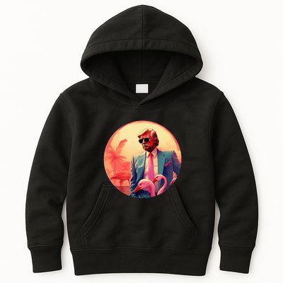 Trump Vice Style With Sunglasses And Flamingos In Miami Kids Hoodie