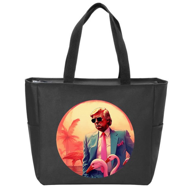 Trump Vice Style With Sunglasses And Flamingos In Miami Zip Tote Bag