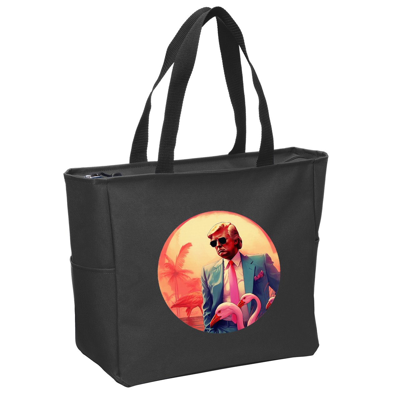 Trump Vice Style With Sunglasses And Flamingos In Miami Zip Tote Bag