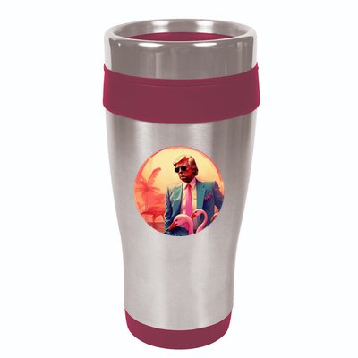 Trump Vice Style With Sunglasses And Flamingos In Miami 16oz Travel Tumbler