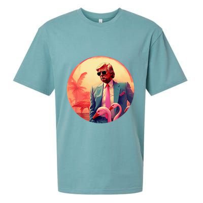 Trump Vice Style With Sunglasses And Flamingos In Miami Sueded Cloud Jersey T-Shirt