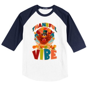 Thankful Vibe Turkey Saying Thanksgiving Cool Gift Baseball Sleeve Shirt