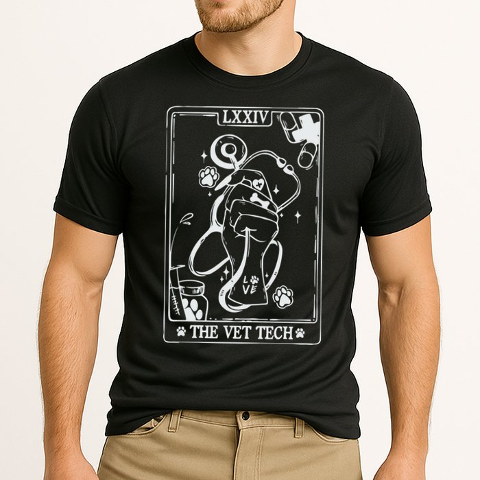 The Vet Tech Tarot Card Funny Veterinary Tech Cooling Performance Crew T-Shirt