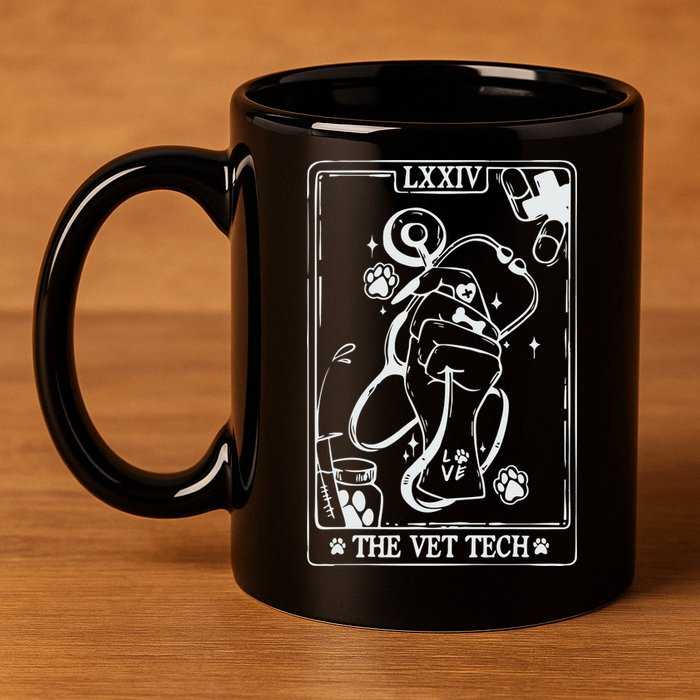 The Vet Tech Tarot Card Funny Veterinary Tech 11oz C Handle Ceramic Mug
