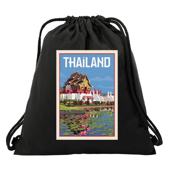 Thailand Vintage Travel Poster Drawstring Bag