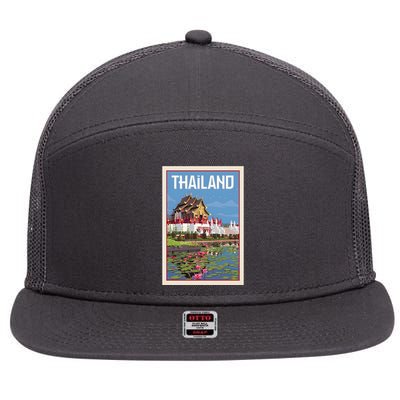 Thailand Vintage Travel Poster 7 Panel Mesh Trucker Snapback Hat