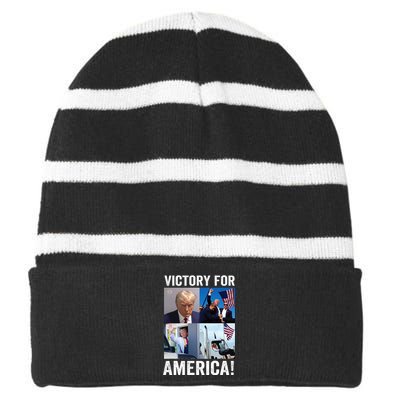 Trump Victory Trump Wins 2024 Election President Celebration Striped Beanie with Solid Band