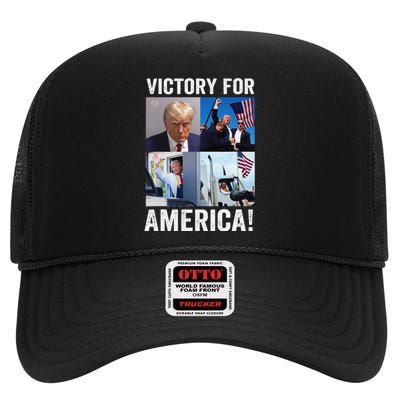 Trump Victory Trump Wins 2024 Election President Celebration Gift High Crown Mesh Back Trucker Hat