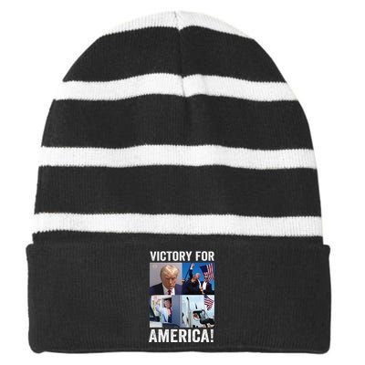 Trump Victory Trump Wins 2024 Election President Celebration Gift Striped Beanie with Solid Band