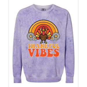 Thankful Vibes Turkey Rainbow Thanksgiving Women Colorblast Crewneck Sweatshirt