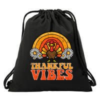 Thankful Vibes Turkey Rainbow Thanksgiving Women Drawstring Bag