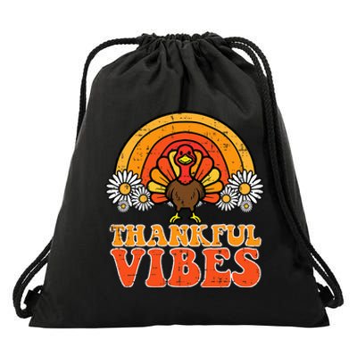 Thankful Vibes Turkey Rainbow Thanksgiving Women Drawstring Bag