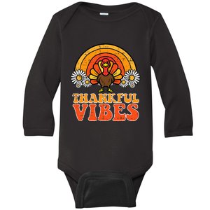 Thankful Vibes Turkey Rainbow Thanksgiving Women Baby Long Sleeve Bodysuit