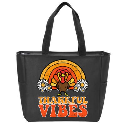 Thankful Vibes Turkey Rainbow Thanksgiving Women Zip Tote Bag