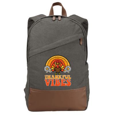 Thankful Vibes Turkey Rainbow Thanksgiving Women Cotton Canvas Backpack