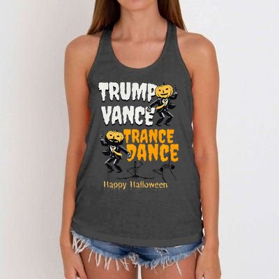 Trump Vance Trance Dance Happy Halloween Dancing Skeleton Premium Women's Knotted Racerback Tank