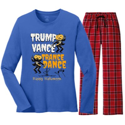 Trump Vance Trance Dance Happy Halloween Dancing Skeleton Premium Women's Long Sleeve Flannel Pajama Set 