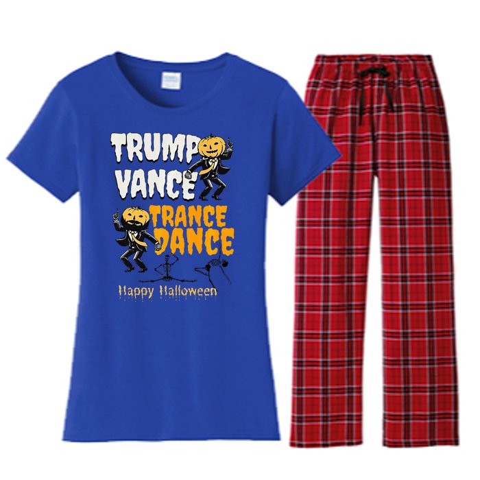 Trump Vance Trance Dance Happy Halloween Dancing Skeleton Premium Women's Flannel Pajama Set