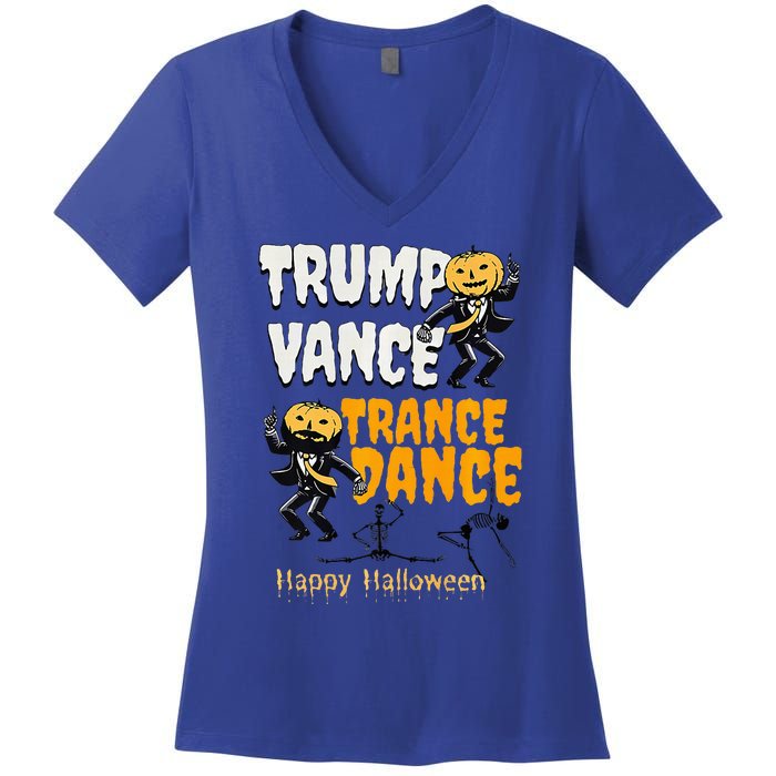 Trump Vance Trance Dance Happy Halloween Dancing Skeleton Premium Women's V-Neck T-Shirt