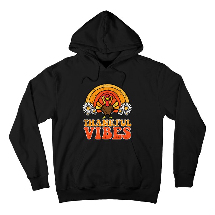 Thankful Vibes Turkey Rainbow Retro Thanksgiving Hoodie