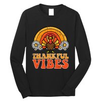 Thankful Vibes Turkey Rainbow Retro Thanksgiving Long Sleeve Shirt