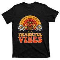 Thankful Vibes Turkey Rainbow Retro Thanksgiving T-Shirt