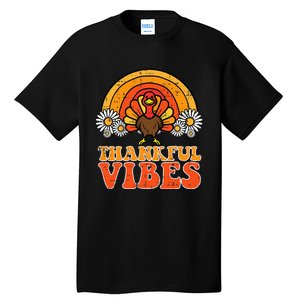 Thankful Vibes Turkey Rainbow Retro Thanksgiving Tall T-Shirt