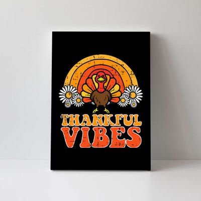 Thankful Vibes Turkey Rainbow Retro Thanksgiving Canvas